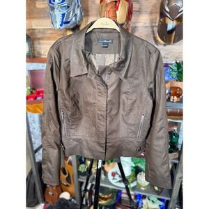 Biker Moto Jacket Willi Smith Womens Zip Front  Large Brown Snap Tabs